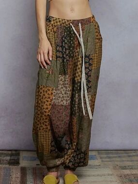 POL Wild Child Patchwork Drawstring Harem Pants | Size L - NWT